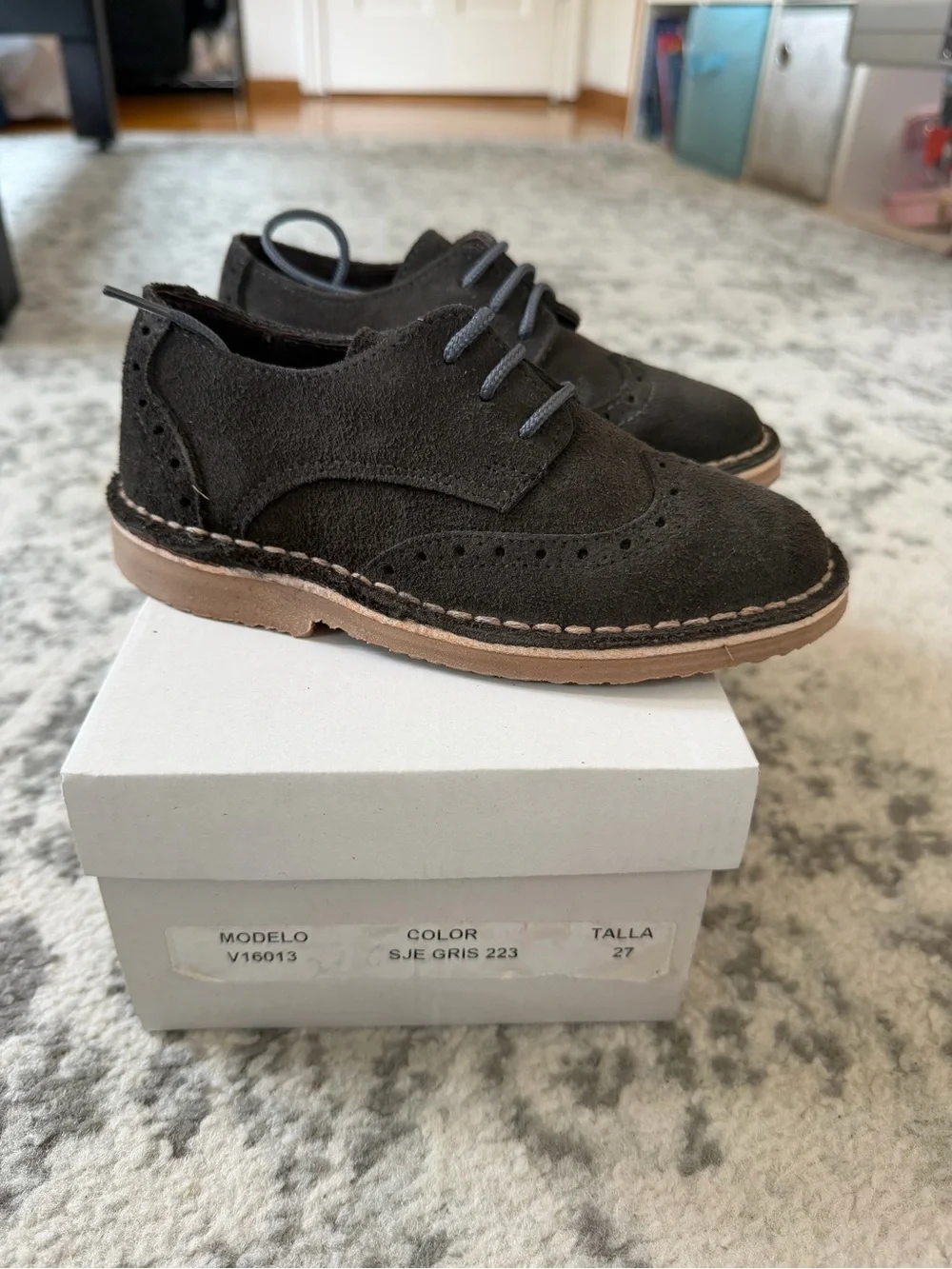 Little Gentlemen Suede Wingtip Dress Shoes - Gray